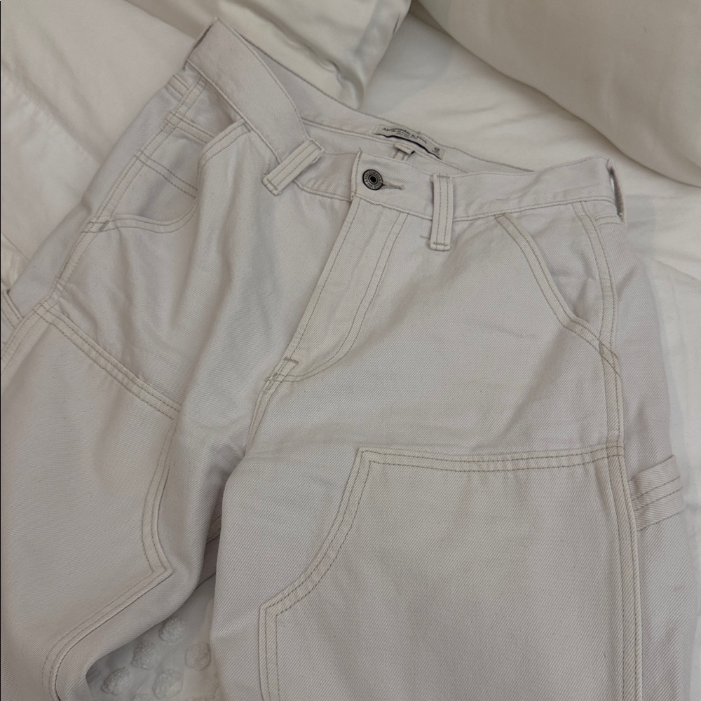 Abercrombie & Fitch Ecru Carpenter Jeans The Slouchy Jean MidRise Curve Love 25R - Picture 5 of 11